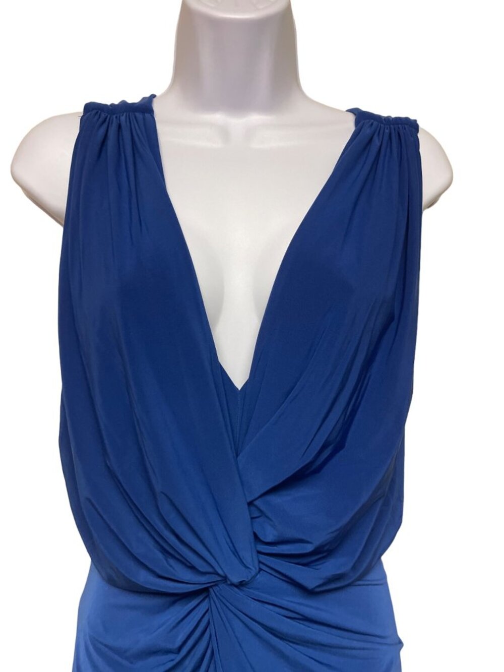 MISA Los Angeles Domino Dress Navy Blue Ruched Knot Front XS NWT Made USA - Picture 2 of 10